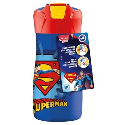 Afbeelding van Maped Picnik drinkfles van roestvrij staal 430 ml Superman automatisch systeem met vergrendelingsknop voor kinderen duurzaam kleur blauw
