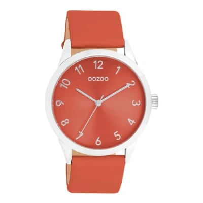 Afbeelding van Zilverkleurige OOZOO horloge met rode leren band C11326