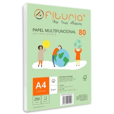 Afbeelding van Lot de feuilles A4 80 g avec 250 blanches, papier multifonction pour usage scolaire et environnement travail. Idéal imprimantes laser, jet ou photocopieuses. Ofituria