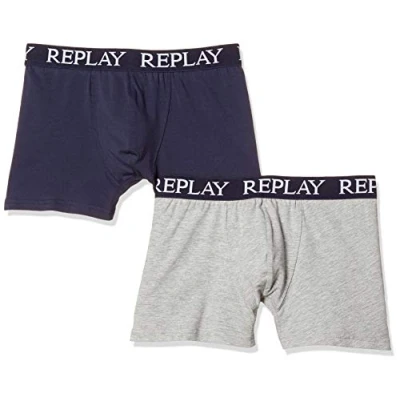 Afbeelding van Replay Boxer Style 01/C Basic CUFF LOGO 2PCS BOX Onderbroeken, Heren, Maat: Large, Grey melange/indigo