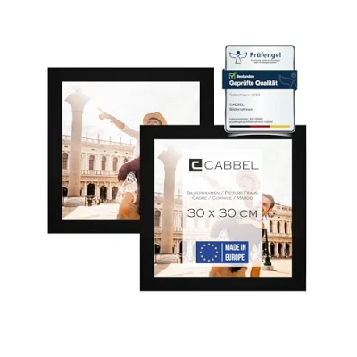 Afbeelding van CABBEL Set van 2 fotolijsten, stabiele mdf houten lijst, onbreekbaar plexiglas, om op te hangen, ideaal voor foto&#039;s/afbeeldingen/collages, zwart, 30 x cm