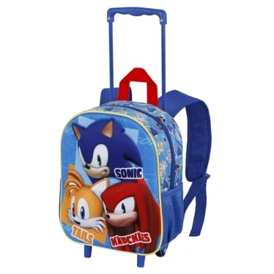 Afbeelding van Sonic The Hedgehog SEGA Trio Small 3D rugzak met wieltjes, blauw, 26 x 34 cm, inhoud 12,5 l, één maat, Kleine trio, Blauw wieltjes