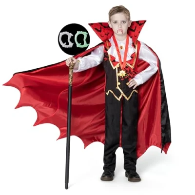 Afbeelding van Spooktacular Darkness Deluxe vampierkostuum voor jongens, gothic jurk kinderen, Halloween, cosplay, S (5 7 jaar).