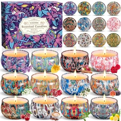 Afbeelding van NCKIHRKK Geurkaarsenset, 12 stuks, geurkaarsen, cadeau voor dames, natuurlijke sojawas, decoratieve kaars, aromatherapie gasten, Moederdag, Kerstmis, Valentijnsdag