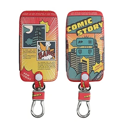 Afbeelding van kwmobile Autosleutel hoesje geschikt voor Renault 4 knops Smartkey (alleen Keyless Go) behuizing Case in rood / blauw geel Comic Book design
