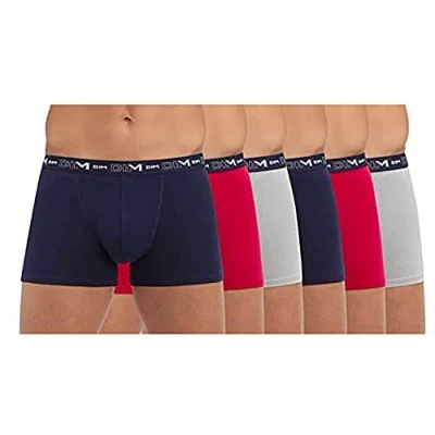 Image de DIM Homme Coton Stretch Respirant Maintien Optimal x6 Boxer, Bleu Denim/Rouge Topaze/Acier, 3XL
