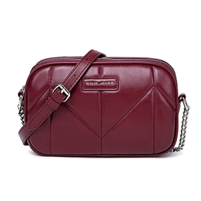 Afbeelding van David Jones Kleine schoudertas voor dames, meerdere vakken met ritssluiting tas telefoon, kunstleer, schouderriem, 2 vakken, handtas, zakken, reizen, winkelen, Bordeaux rood,