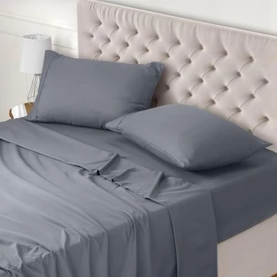 Afbeelding van Utopia Bedding Beddengoed, 160 x 200 cm, bedlaken voor tweepersoonsbed, 4 delige beddengoedset, polyester microvezel, 1 hoeslaken 200, laken 266 259 cm en 2 kussenslopen 50 75 grijs