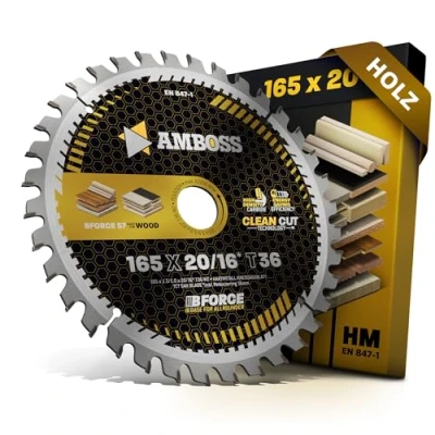 Afbeelding van HM Cirkelzaagblad 165 x 20 mm 16 tanden Z36 wisseltanden, voor draadloos hout, dunne snede, verloopring mm, 16, Bosch GKS 18v 57g, GKT 55 GCE Makita SP6000