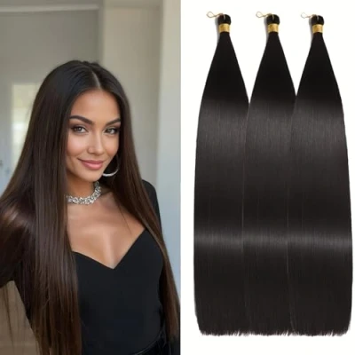 Afbeelding van Locescsoc Silky Straight Braiding Hair 3 verpakkingen vlechten haar voorgerekt synthetisch recht gehaakte voor vrouwen (4#, 71 cm, stuks)