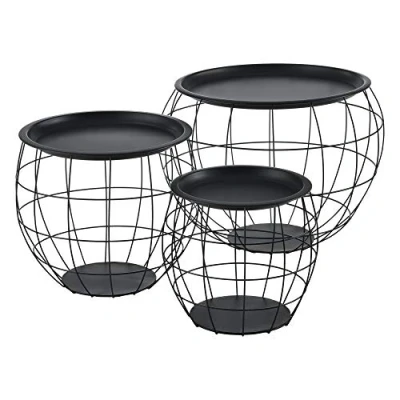 Afbeelding van Bijzettafel met afneembaar tafelblad 3 stuks set zwart