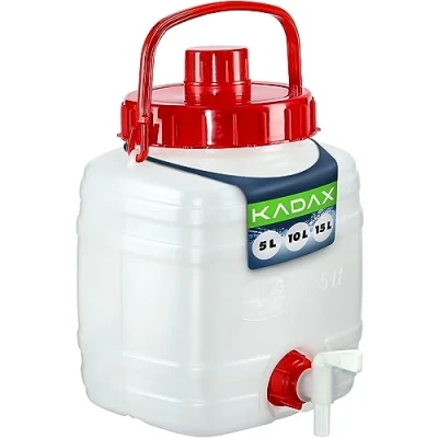 Afbeelding van KADAX Waterjerrycan, drinkvat van kunststof, drinkwatertank met kraan, watertank rubberen afdichting (5 liter, wit)