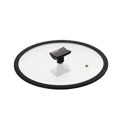 Afbeelding van Moneta Coperchio Piatto, Bordo in siliconen e pomolo reggimestolo, 32 cm, transparant en zwart, 0004124532