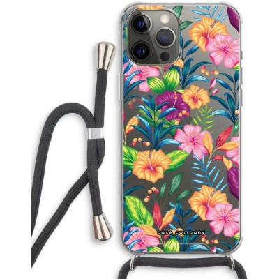 Afbeelding van Case Company® hoesje met Koord geschikt voor iPhone 12 Pro Tropisch 2 Telefoonhoesje Zwart Extra Bescherming aan alle Kanten en Over de Schermrand