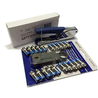 Afbeelding van Cabelcon Set bestaande uit Pocket Tool compressietang + kabelstrip 20 x F compressiestekkers (20 stuks CX3 5.1 HQ Rotary Stripper)