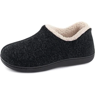 Afbeelding van ULTRAIDEAS Comfortabele pantoffels van traagschuim voor dames met warme fleecevoering, wolachtige katoenmix antislip rubberen zool voor, zwart.