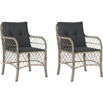 Afbeelding van Tuinstoelen 2 st met kussens poly rattan lichtgrijs