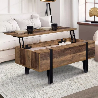 Afbeelding van Table basse AUSTRIA plateau relevable bois pied épingle