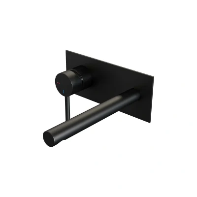 Afbeelding van Brauer Black Edition Wastafelmengkraan inbouw rechte uitloop rechts hendel lang smal afdekplaat model A2 mat zwart