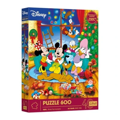Afbeelding van Trefl 40e verjaardag van Disney, Mouse en zijn vrienden Kerstmis 600 stukjes puzzel met de figuren uit klassieke animatiefilms voor volwassenen kinderen vanaf 14 jaar