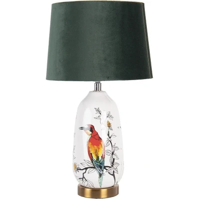 Afbeelding van Clayre &amp; Eef Tafellamp Ø 28x50 cm Wit Groen Kunststof Vogel