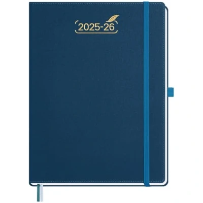 Afbeelding van BEZEND Agenda 2025 2026, A4, 28 x 22 cm, weekkalender 25 26, met dubbel tijdschema, 1 week, 2 pagina&#039;s, 18 maanden van jul tot december harde omslag PU leer, Pruisisch blauw