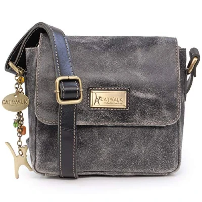 Afbeelding van CATWALK COLLECTION HANDBAGS Kleine schoudertas van leer voor dames werktas iPhone/Smartphone SABINE S, zwart.,