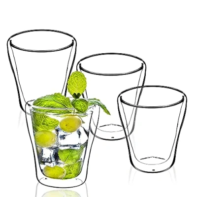 Afbeelding van KADAX Theeglazen met zweefeffect, 4 x 250 ml, dubbelwandig, van borosilicaatglas, voor thee, koffie, cappuccino, water, sap, ijsthee, glazen zweefeffect (Birte, 4)