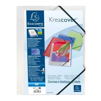 Afbeelding van Exacompta 55188E KreaCover 5 stuks kunststof mappen DIN A4 met 2 elastieken en 3 kleppen, transparant, ideaal voor kantoor school