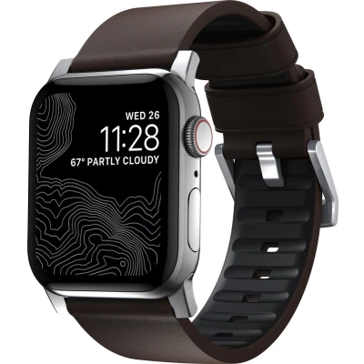 Afbeelding van Nomad Active Strap Pro geschikt voor Apple® Watch 49/45/44 mm Bruin leer &amp; Zilveren gesp/aanzet