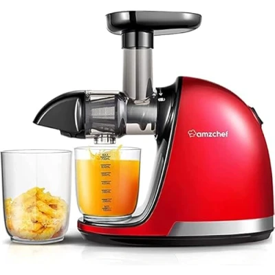 Afbeelding van AMZCHEF Slow Juicer voor groenten en fruit, sapcentrifuge BPA vrije met 2 kopjes borstel, elektrische sapcentrifuge, rood