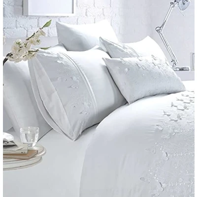Afbeelding van Belle Maison Papillion Beddengoedset voor tweepersoonsbed, geborduurd, vlindermotief, wit