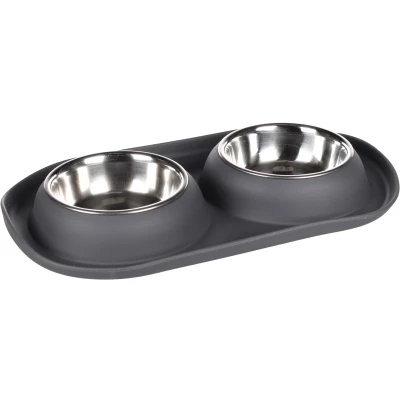 Afbeelding van Flamingo Grafa Duo Dinner Eet En Drinkpot Honden;katten Eetpot Donkergrijs Dia 11,5cm 2x220ml 1st 139211