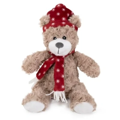 Afbeelding van Cupid &amp; comet brie beer met muts en sjaal rood 30x13 cm