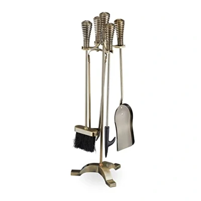 Afbeelding van Relaxdays haardset goud haardstel 5 delig openhaardset open haard gereedschap