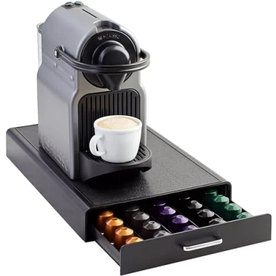 Image de Amazon Basics Nespresso Originalline Boîte de rangement en plastique pour 50 capsules café Noir Capacité 4,5 kg