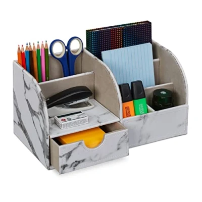 Afbeelding van Relaxdays bureau organizer kantoor lade pennenbak marmer look pennen