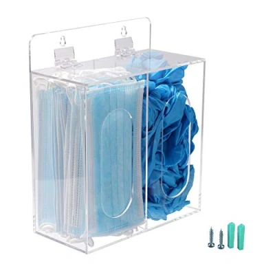Afbeelding van Koemehr Acryl wegwerpmasker en handschoendispenser met deksel, haarnet schoendekseldispenser, kan aan de muur op een tafel worden bevestigd, transparant