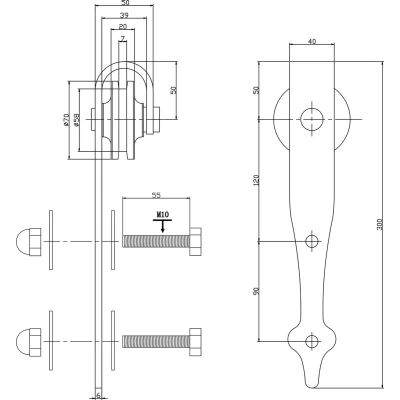 Afbeelding van Intersteel set van 2 rollers pijlvorm 290mm tbv schuifdeurset