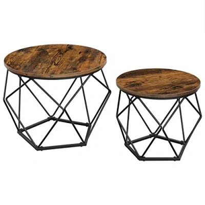 Afbeelding van VASAGLE Bijzettafel, set van 2, salontafels, banktafel met mandfunctie, gedekte tafel, geometrisch, stalen frame, voor woonkamer, slaapkamer, vintage