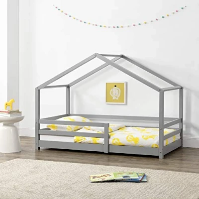 Afbeelding van Kinderbed huisbed met uitvalbeveiliging 90x200 lichtgrijs