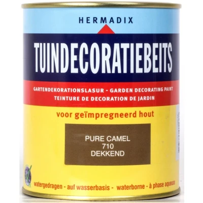 Afbeelding van Hermadix Tuindecoratiebeits Dekkend 710 Pure Camel 0,75 liter Tuinbeits