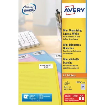 Afbeelding van Avery L7656 100 Mini Etiketten Ft 46 X 11,1 Mm (b H), Wit, Doos 8400 Stuks Etiket