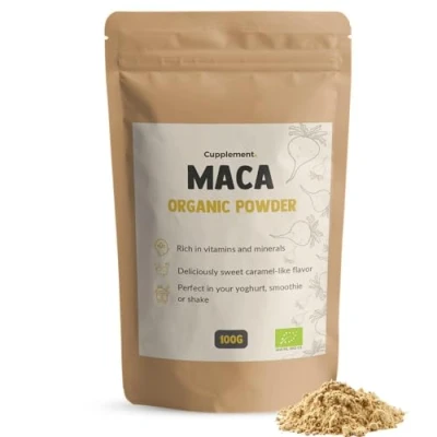 Afbeelding van Cupplement Maca Poeder 100 Gram Biologisch Supplement Root Superfood Energie &amp; Libido Pure Geen Capsule, Pillen, Arginine, Tabletten, Extract of Zwarte Wortel Hoge Dosis Peru Rode Macapoeder Mac Maya Mica