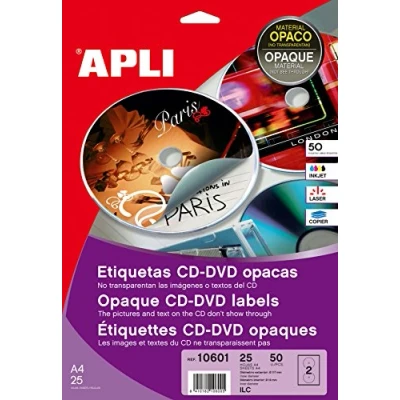 Afbeelding van APLI PAPER MEGA Permanente kleeflaag wit 117 mm. in de rondte 50 etiket(ten) (25 vel(len) x 2) CD/DVD etiketten