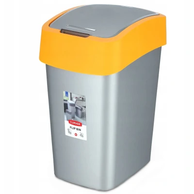 Afbeelding van CURVER Flip Bin afvalemmer met klapdeksel, 50 liter, zilver/oranje