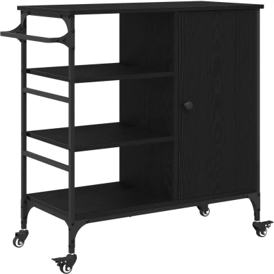 Afbeelding van vidaXL Keukentrolley Zwart Eiken 87,5x38,5x84,5 cm Bewerkt Hout