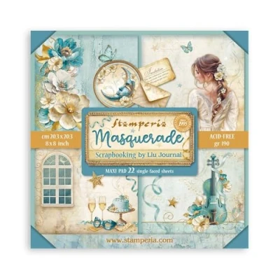 Afbeelding van Stamperia Papieren stempel voor scrapbooking, albums, kaarten maken, bullet journal, zuurvrij, uniek gezicht, perfect vrije tijd, tijd en geschenken (maskerade) (20,3 x 20,3 cm