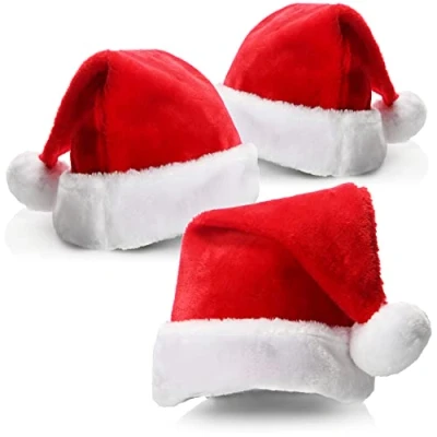 Afbeelding van COM FOUR® 3 X kerstmanmuts met pompon kerstmanhoed Mas pluche hoed voor kerstman en Kerstmis Zachte (03 stuks rand)