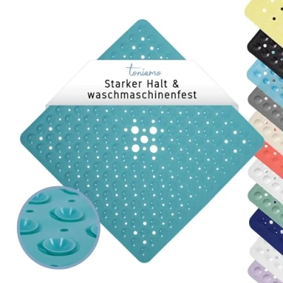 Afbeelding van Toniamo douchemat, antislip, 53 x cm, vierkante antislipmat, antibacterieel en machinewasbaar, antislip BPA vrij, aqua